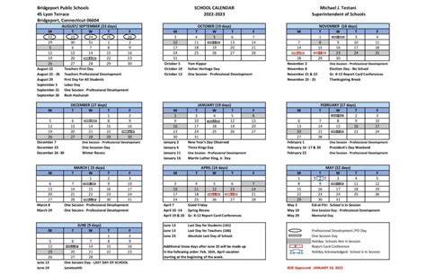 Bridgeport Public Schools Calendar 2022-2023 Holidays