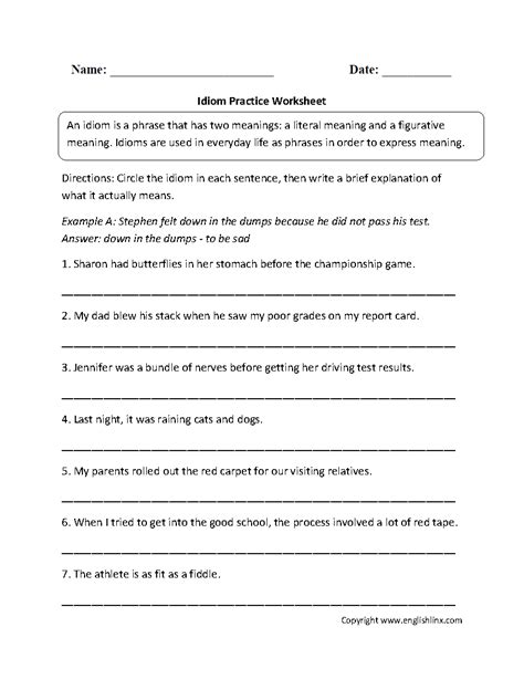 Figurative Language Worksheets | Idiom Worksheets