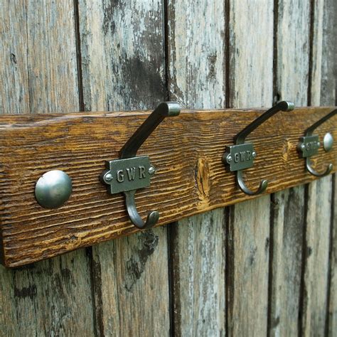 Vintage Industrial Cloakroom Railway Hooks Rustic Wooden Coat Rack ...