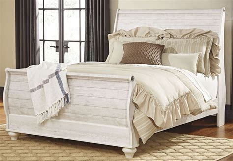 Willowton Whitewash Queen Sleigh Bed from Ashley | Coleman Furniture