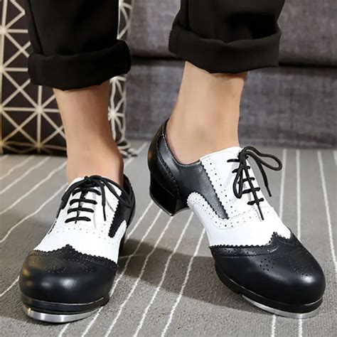 EU34 44 Classic Lace Up Genuine Leather Adult Tap Dance Shoes Men Women ...