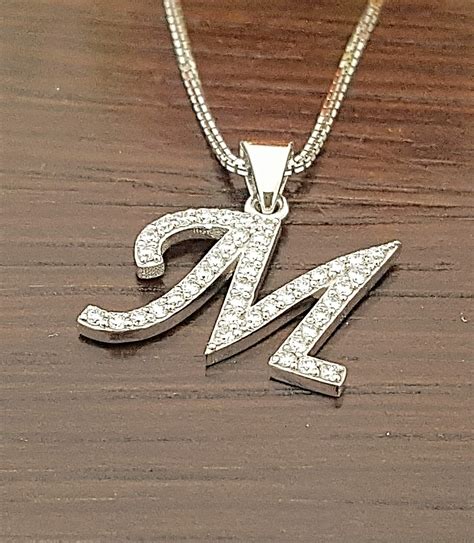 14k White Gold and Diamonds Initial Pendant Necklace Diamond - Etsy