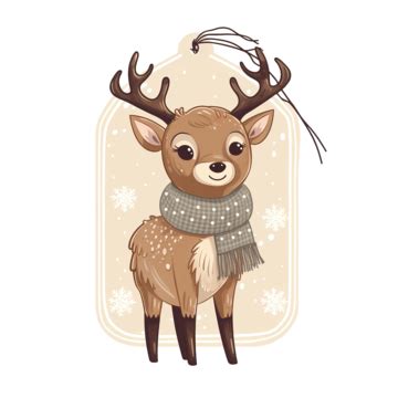 Christmas Gift Tag Label With Cute With Deer In Scarf, Christmas, Tag, Deer PNG Transparent ...