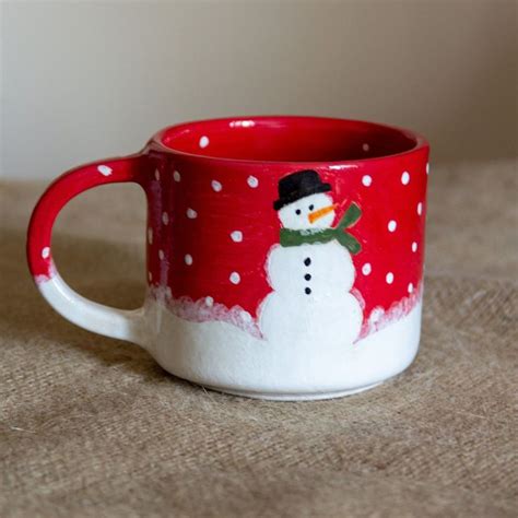 Snowman Christmas Mug, Handmade Ceramic Coffee Mug, New Year Coffee Cup - Etsy | Diy christmas ...