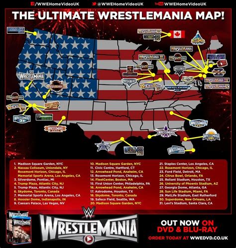 Here's a map of every Wrestlemania location up to 31 : r/SquaredCircle