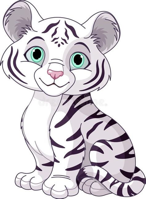 Photo about Illustration of Cute white tiger cub. Illustration of wild ...