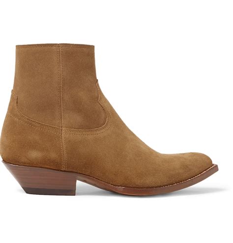 Saint laurent Suede Cowboy Boots in Brown for Men | Lyst