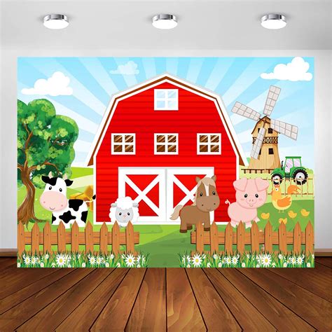 Circle Photography Background Backdrop Cartoon Farm Animal Girl Birthday Party Photocall Studio ...