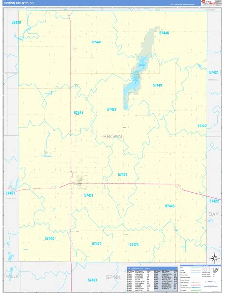 Brown County, SD Zip Code Wall Map Basic Style by MarketMAPS - MapSales