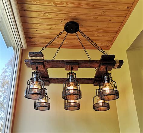 Large Rustic Farmhouse Chandelier Custom Wooden Made, 40% OFF