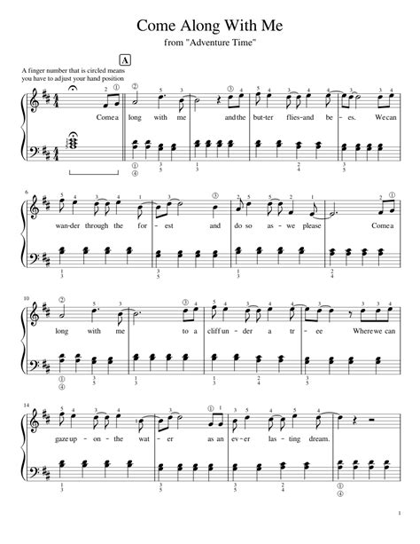 Come Along WIth Me from Adventure Time Piano w/lyrics Sheet music for ...