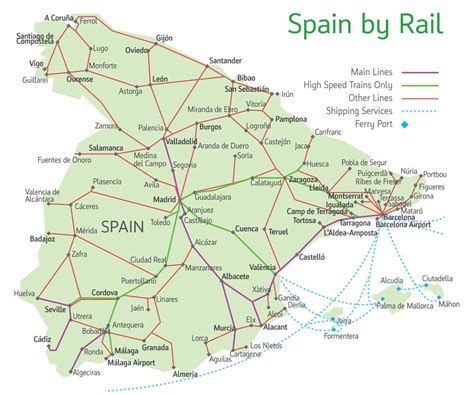 Spain train map - Map of train routes in Spain (Southern Europe - Europe)