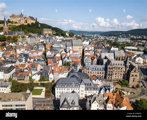 Aerial view over the old town of Marburg. Hesse, Germany Stock Photo - Alamy