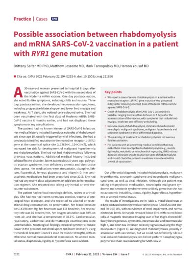 Possible association between rhabdomyolysis and mRNA SARS-CoV-2 ...