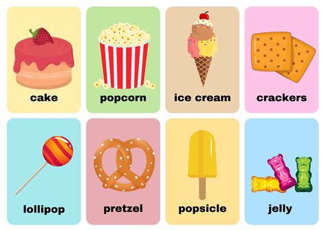 Snacks & Desserts Flashcards With Words use online or free PDF download - Ezpzlearn.com
