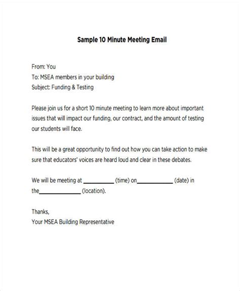 setting a meeting email sample