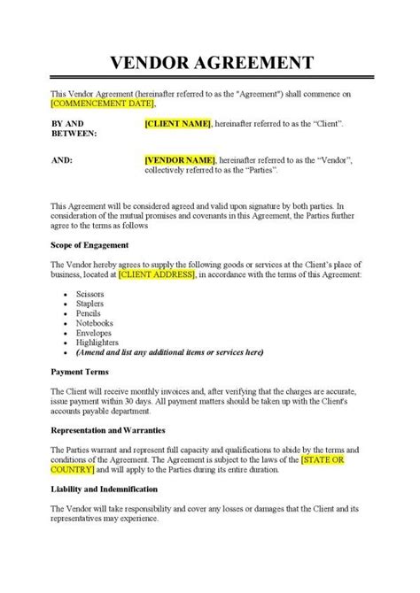 Vendor Agreement Template - Free Download - Easy Legal Docs