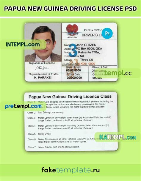 Papua New Guinea driving license PSD download template