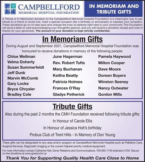 CAMPBELLFORD MEMORIAL HOSPITAL FOUNDATION | Obituary | Community Press