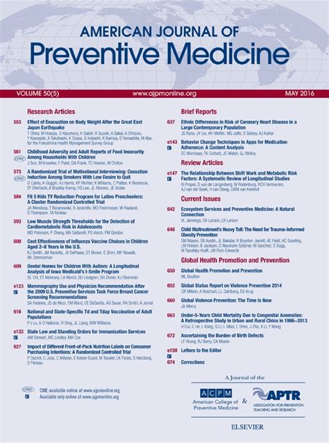 American Journal of Preventive Medicine, May 2016, Volume 50, Issue 5, Pages A1-A4, e123-e162 ...