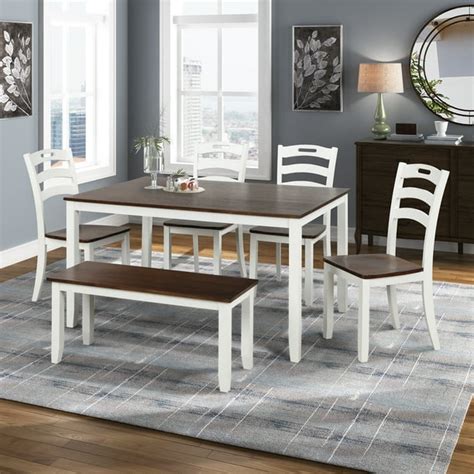 Wood Dining Table and Chair Set of 6, Dining Room Set for 6 Persons with Bench, Rectangular Home ...