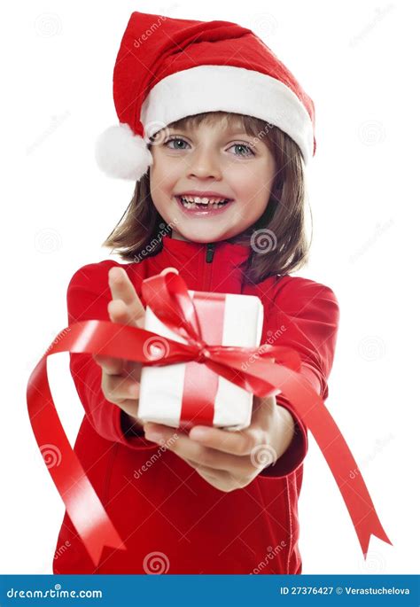 Little Girl with a Christmas Gift Stock Image - Image of little, santa ...