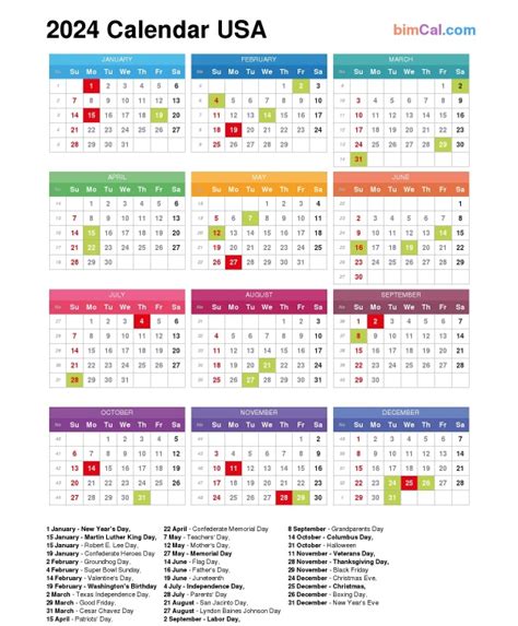 2024 Calendar USA - bimCal