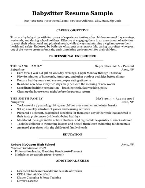 Babysitter Resume Sample & Writing Tips | Resume Companion