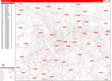 Pittsburgh Pennsylvania Zip Code Wall Map (Red Line Style) by ...