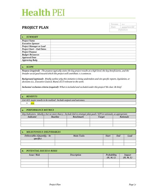 Project charter template in Word and Pdf formats