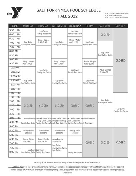 Pool Schedule – Salt Fork YMCA