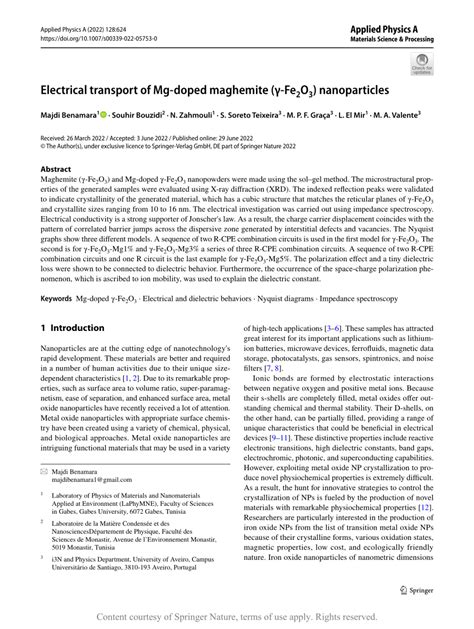 Electrical transport of Mg‑doped maghemite (γ‑Fe2O3) nanoparticles | Request PDF