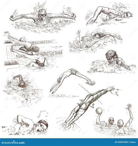 Athletes Ink Sketches. Rio 2016 Illustration. Swimming Sports Cards, Poster, Illustration ...