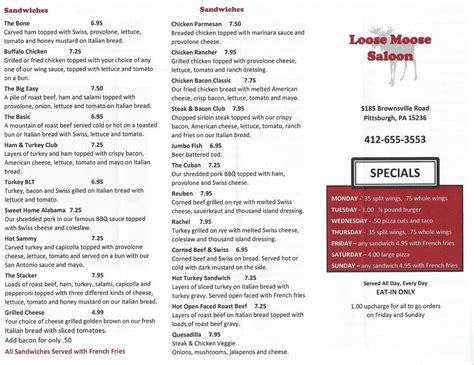 Menu at Loose Moose Saloon pub & bar, Baldwin