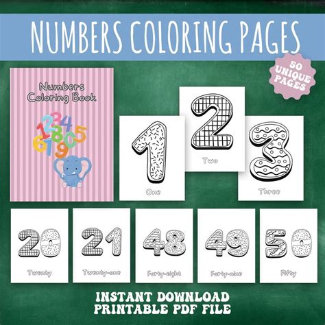 Numbers 1-50 Coloring Pages, 50 Printable Number Coloring Pages ...