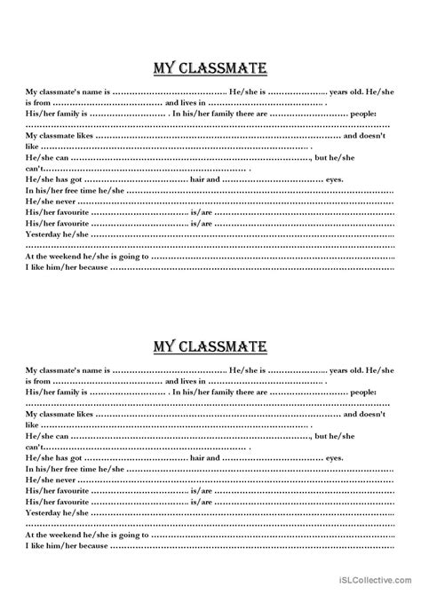 My classmate: English ESL worksheets pdf & doc