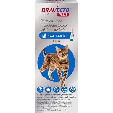 Bravecto Plus Topical Solution for Cats Greater Than 6.2-13.8 lbs, 2 Month Supply | Petco