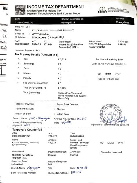 Income Tax Department E-Filing Anyhere Antrne: 95XXXXXX93 4502) 89193) | PDF | Cheque | Banks