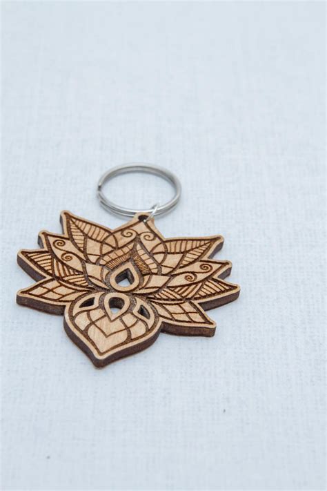 Laser Cut Wooden Keychain Lotus Flower Keychain Engraved Keychain ...