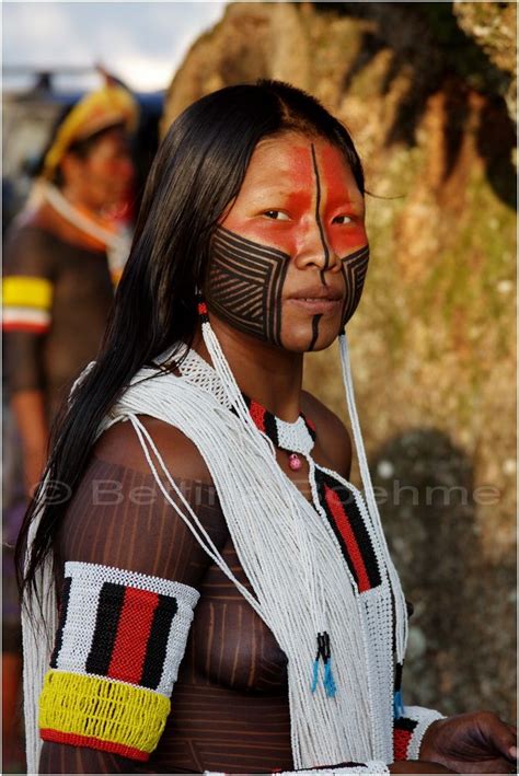 South America | Portait of a Kayapo woman with a decorated face, Brazil | © Bettina Boehme ...