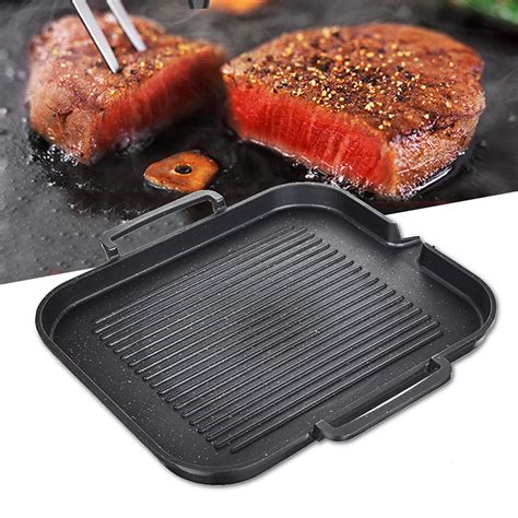 BBQ Grill Pan Non-stick Cooking Grill Pan Iron Steak Frying Pan Camping ...