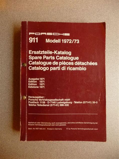 Find Porsche 911 - 1972 and 1973 Spare Parts Catalog in Cumming ...