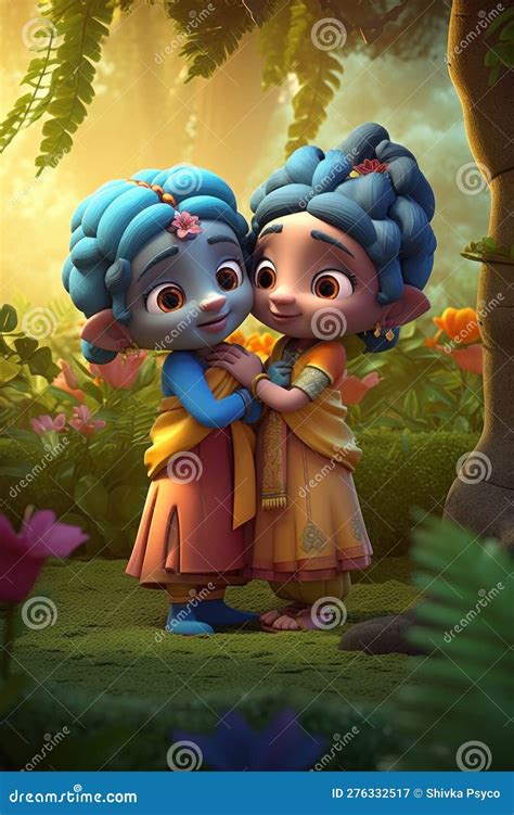 Baby Radha and Baby Krishna Couple Hug Generative AI Stock Illustration ...