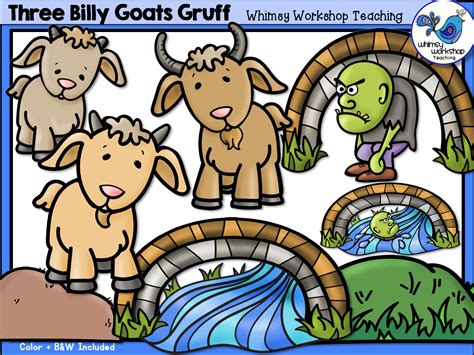 Three Billy Goats Gruff Fairy Tale Clip Art Images Color Black White | Three billy goats gruff ...