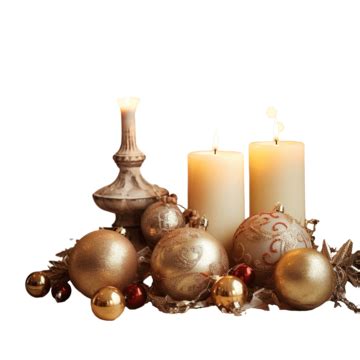 Vintage Christmas Decorations, Baubles And Burning Candles On Wooden Surface, Christmas Candle ...