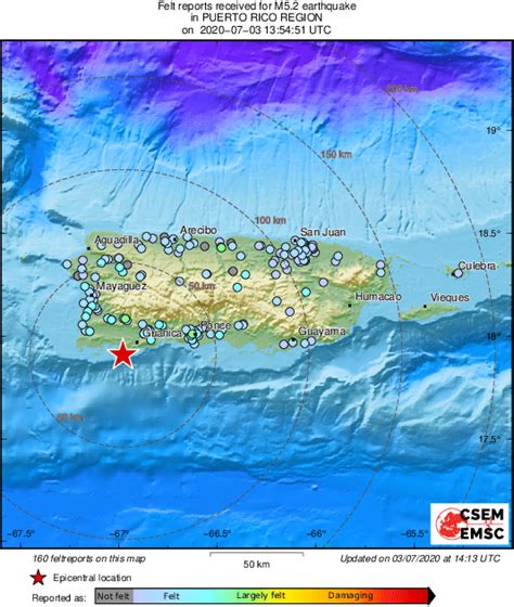 M5.2 earthquake (sismo) strikes 111 km SW of San Juan (Puerto Rico) 19 min ago. Updated map of ...