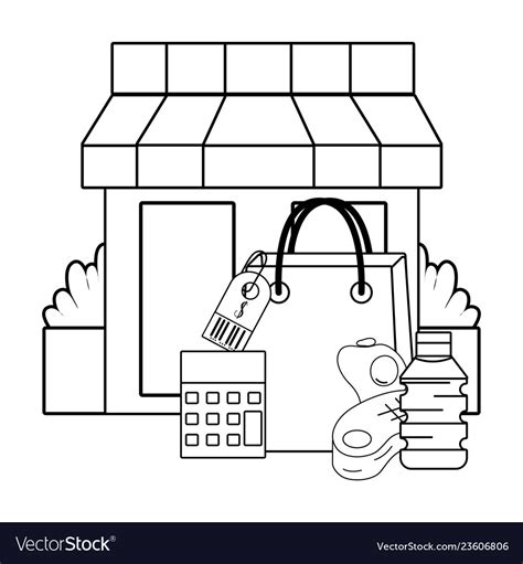 Supermarket Store Business Black And White Vector Image, 40% OFF