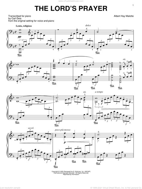 Albert H. Malotte: The Lord's Prayer sheet music for piano solo