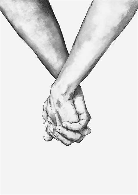 Holding Hands Poster | How to draw hands, Holding hands drawing, Black and white painting