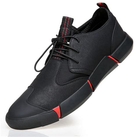 NEW Brand High Quality All Black Men's Leather Casual Shoes Fashion ...